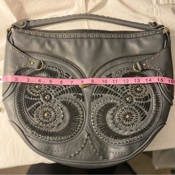 House of Dereon blue gray leather purse Beyoncé label - Picture 6 of 9